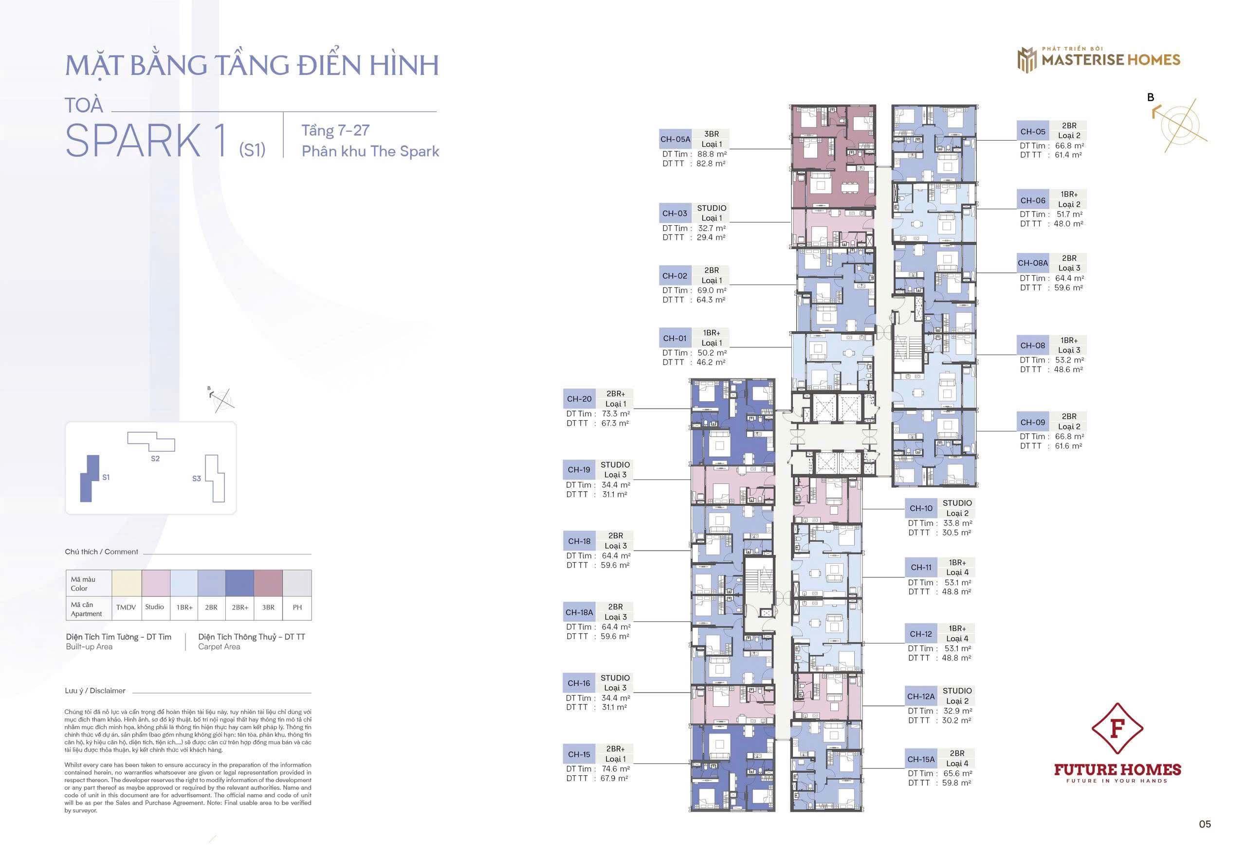 Mặt bằng phân khu The Spark - Toà S1